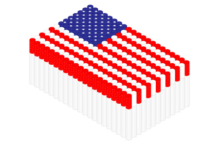 Isometric cigarette in row, United States national flag shape concept design illustration isolated on white background, Editable strokeのイラスト素材