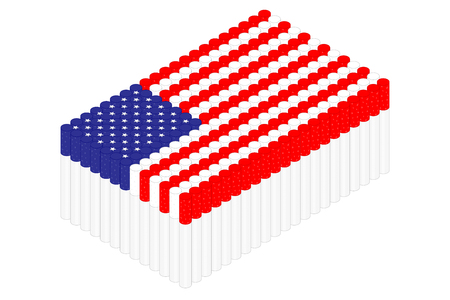 Isometric cigarette in row, United States national flag shape concept design illustration isolated on white background, Editable strokeのイラスト素材
