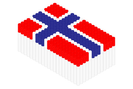 Isometric cigarette in row, Norway national flag shape concept design illustration isolated on white background, Editable strokeのイラスト素材