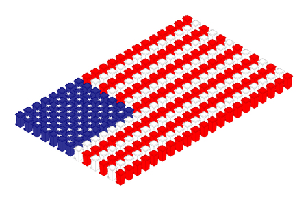 Isometric trash in row, United States national flag shape concept design illustration isolated on white background, Editable strokeのイラスト素材
