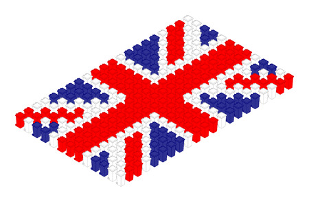Isometric trash in row, United Kingdom national flag shape concept design illustration isolated on white background, Editable strokeのイラスト素材