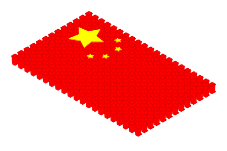 Isometric trash in row, China national flag shape concept design illustration isolated on white background, Editable strokeのイラスト素材