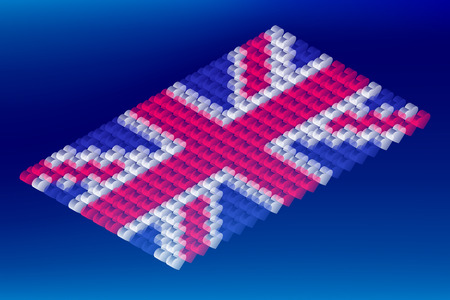Isometric love heart box transparency, United Kingdom national flag shape, Blockchain cryptocurrency concept design illustration isolated on blue gradients background, Editable strokeのイラスト素材