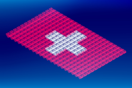 Isometric love heart box transparency, Switzerland national flag shape, Blockchain cryptocurrency concept design illustration isolated on blue gradients background, Editable strokeのイラスト素材