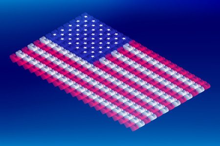Isometric love heart box transparency, United States national flag shape, Blockchain cryptocurrency concept design illustration isolated on blue gradients background, Editable strokeのイラスト素材