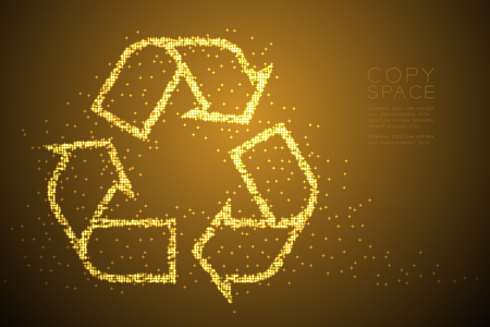 Abstract Shiny Bokeh star pattern Recycle sign, environment conservation concept design gold color illustration isolated on brown gradient background with copy space, vector eps 10のイラスト素材