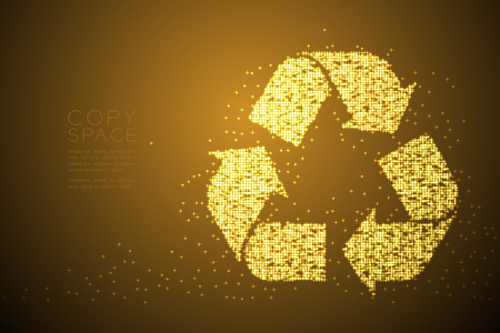 Abstract Shiny Bokeh star pattern Recycle sign, environment conservation concept design gold color illustration isolated on brown gradient background with copy space, vector eps 10のイラスト素材