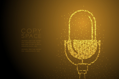 Abstract Geometric Bokeh circle dot pixel pattern Retro Microphone, Music equipment concept design gold color illustration isolated on brown gradient background with copy space, vector eps 10のイラスト素材