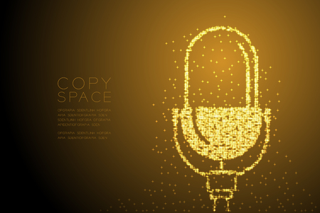 Abstract Shiny Bokeh star pattern Retro Microphone, Music equipment concept design gold color illustration isolated on brown gradient background with copy space, vector eps 10のイラスト素材