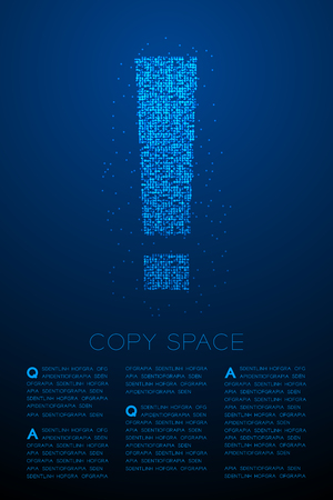 Abstract Geometric Bokeh circle dot pixel pattern Exclamation mark sign icon, Warning concept design blue color illustration isolated on blue gradient backgroundのイラスト素材