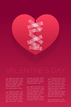 Heart paper tear repair by adhesive tape, Valentine's day concept layout poster template design illustration isolated on white background with copy spaceのイラスト素材