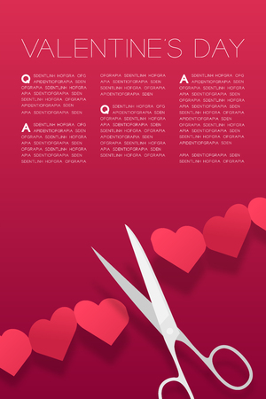Scissors cut Heart paper chain, Valentine's day concept layout poster template design illustration isolated on pink gradients background with copy spaceのイラスト素材