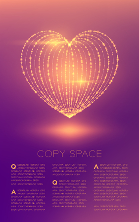 Heart icon wireframe futuristic bokeh light frame structure and lens flare, Valentine's day concept design illustration isolated on purple gradient background with copy spaceのイラスト素材