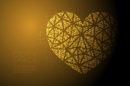 Heart icon Abstract Geometric Bokeh light circle dot pixel pattern, Valentine's day concept design gold color illustration isolated on gold gradient background with copy space, vectorのイラスト素材