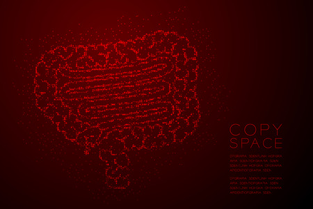 Intestine shape Abstract Geometric Bokeh light circle dot pixel pattern; Medical Science Organ concept design red color illustration isolated on red gradient background with copy space; vector eps 10のイラスト素材