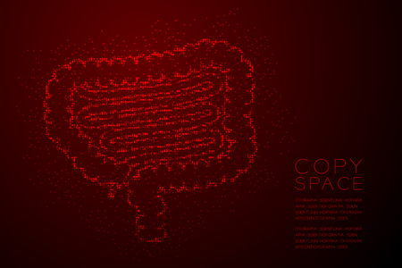 Intestine shape Abstract Geometric Bokeh light circle dot pixel pattern; Medical Science Organ concept design red color illustration isolated on red gradient background with copy space; vector eps 10のイラスト素材