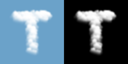 Alphabet uppercase set letter T, Cloud or smoke pattern, transparent illustration isolated float on blue sky background, with opacity mask, vector eps 10のイラスト素材