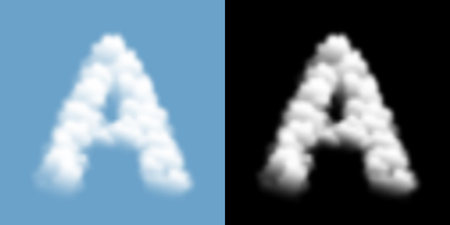 Alphabet uppercase set letter A, Cloud or smoke pattern, transparent illustration isolated float on blue sky background, with opacity mask, vector eps 10のイラスト素材