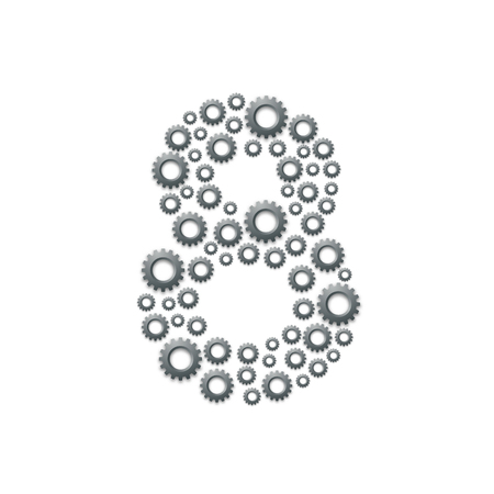 Alphabet set letter number eight or 8, Engineering Gear pattern, Teamwork system concept design illustration isolated on white background, vector eps 10のイラスト素材