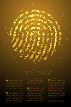 Fingerprint shape Particle Geometric Bokeh circle dot pixel pattern gold color illustration on brown gradient background with copy space, vectorのイラスト素材