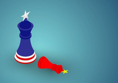 Chess King flag pattern of America and China, Trade war and tax crisis concept design illustration isolated on blue gradients background with copy space, vector eps 10のイラスト素材