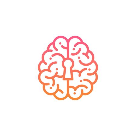 Top Brain icon with keyhole symbol, Secrets of the mind concept design illustration pink and orange gradients color isolated on white background with copy space, vector eps 10のイラスト素材