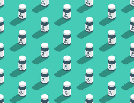 Medicine bottle 3D isometric seamless pattern, Danger expired concept poster and banner design...
