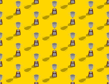 Silver Trophy Cup number two 3d isometric seamless pattern, Winner concept poster and social banner post design illustration isolated on yellow background with copy space, vector eps 10のイラスト素材