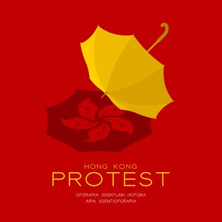 Yellow umbrella with shadow 3d isometric pattern, Hong Kong protest extradition legal problem concept poster and social banner post square design illustration isolated on red background, vectorのイラスト素材
