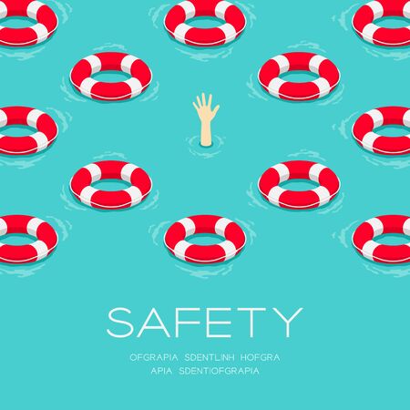 Lifebuoy or Life ring 3D isometric pattern, Rescue equipment concept poster and social banner post square design illustration isolated on green background with copy space, vector eps 10のイラスト素材
