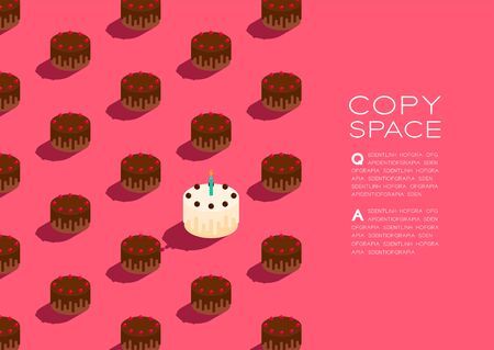 Cake with candle 3D isometric pattern, Happy Birthday celebration concept poster and social banner post horizontal design illustration isolated on pink background with copy space, vector eps 10のイラスト素材