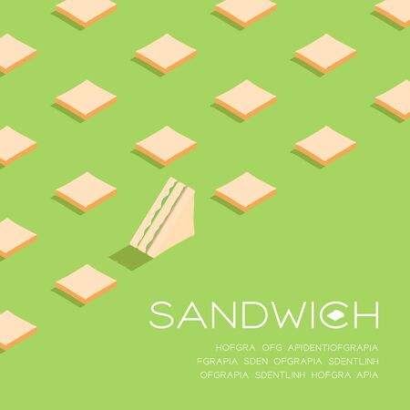 Half Sandwich with Slice bread 3D isometric pattern, Breakfast bakery concept poster and social banner post square design illustration isolated on green background with copy space, vector eps 10のイラスト素材