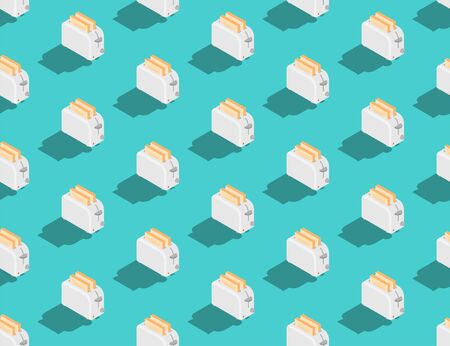 Toaster with Slice bread 3D isometric seamless pattern, Breakfast bakery concept poster and social banner post design illustration isolated on green background with copy space, vector eps 10のイラスト素材