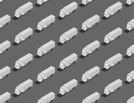 Trailer or truck 3D isometric seamless pattern, Logistics business transportation concept poster and social banner post design illustration isolated on grey background with copy space, vector eps 10のイラスト素材