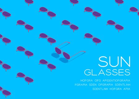 Sunglasses 3D isometric pattern, Eyeglasses fashion product concept poster and social banner post horizontal design illustration isolated on blue background with copy space, vector eps 10のイラスト素材