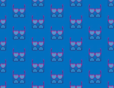 Glasses heart shape frame 3D isometric seamless pattern, Eyeglasses fashion product concept poster and social banner post design illustration isolated on blue background with copy space, vector eps 10のイラスト素材