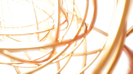 Abstract Gold torus 3D rendering multiple pattern, Network technology concept design on white backgroundの写真素材