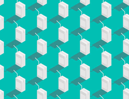 Milk box with straw 3d isometric seamless pattern, World Milk Day 2022 concept design poster and social banner post horizontal illustration isolated on green background with space, vector eps 10のイラスト素材