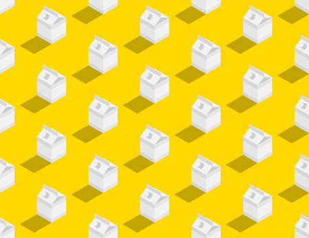 Milk box 3d isometric seamless pattern, World Milk Day 2022 concept design poster and social banner post horizontal illustration isolated on yellow background with space, vector eps 10のイラスト素材