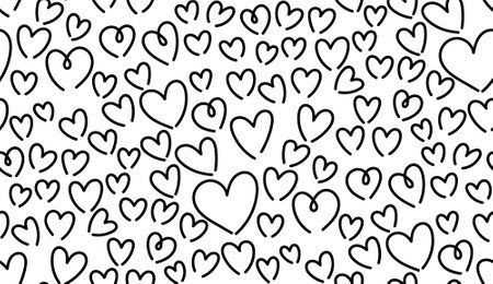 Heart love Seamless pattern background kids hand drawing set illustration black color isolated on...