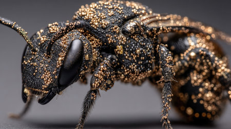 This stunning macro photograph captures a close-up of an intricate insect, showcasing its sparkling texture and unique features, perfect for nature enthusiasts and educators.の素材