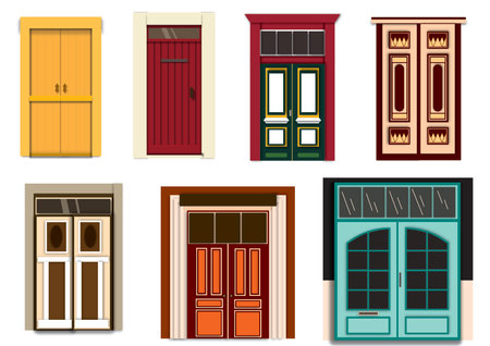 Set of doors in different styles. Vector illustration in cartoon style.のイラスト素材
