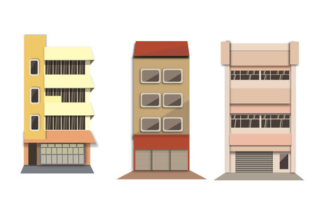 Set of different types of buildings. Vector illustration isolated on white background.のイラスト素材