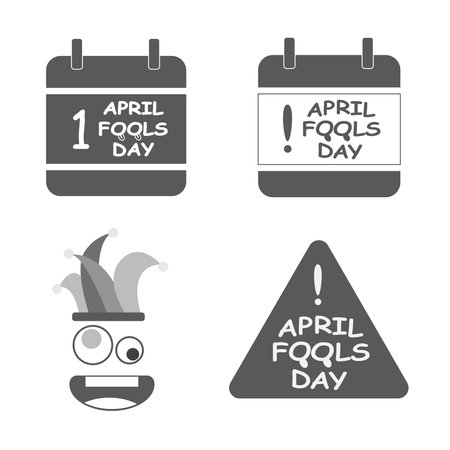 April fools day icons set in monochrome style isolated on white backgroundのイラスト素材