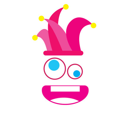 Cartoon face with jester hat. Vector illustration, flat design.のイラスト素材