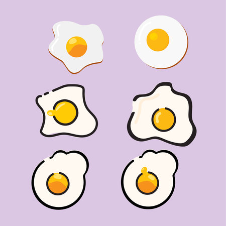 Fried eggs icon set. Vector illustration of fried eggs in cartoon style.のイラスト素材