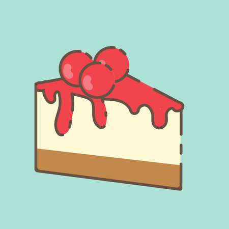 Piece of cake with red berries. Vector illustration in flat styleのイラスト素材