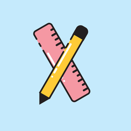Pencil and ruler line icon. Vector illustration in flat style.のイラスト素材