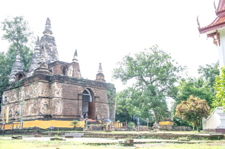 ancient Buddhist architecture in Chiangmai, Thailand  Jed Yod temple の写真素材