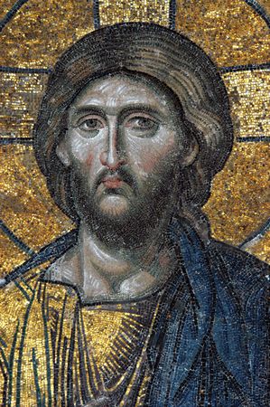 Mosaic of Jesus Christ in church of Hagia Sofia, Istanbul, Turkey                                のeditorial素材